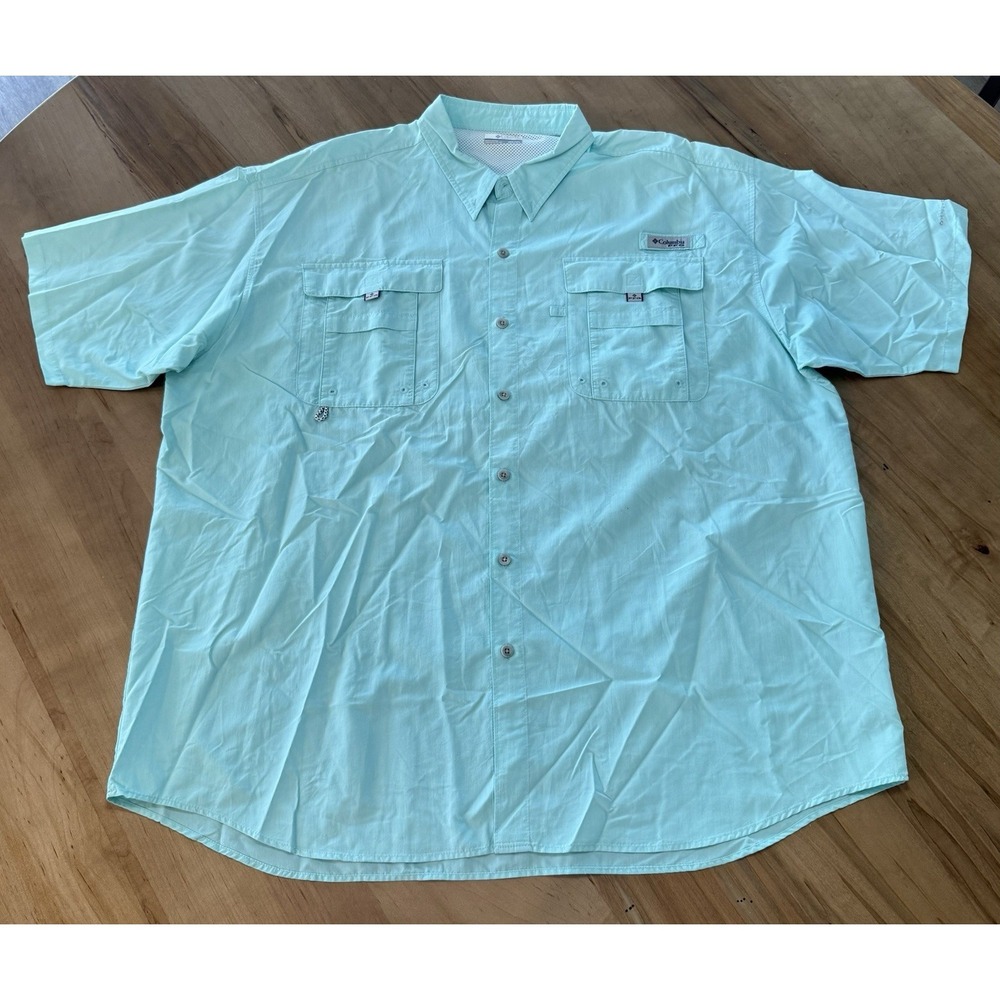 Columbia Fishing Shirt Mens 3XL/3XT PFG Short Sleeve Omni-Shade Mint Green Tee - Picture 1 of 14